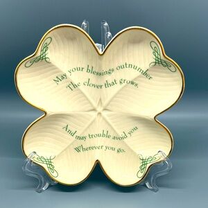 Lenox Celtic Clover-Shaped Ceramic Dish with Gold Trim NWT